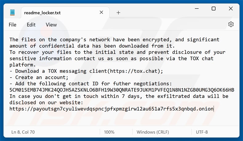 Payouts Kings ransomware ransom note (readme_locker.txt)