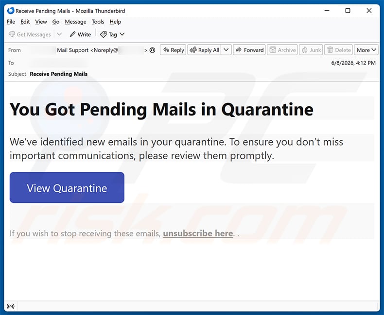 Pending Mails In Quarantine email spam campaign