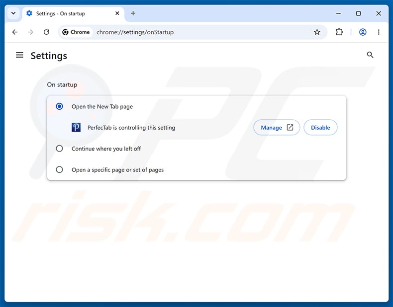 Removing PerfecTab from Google Chrome homepage