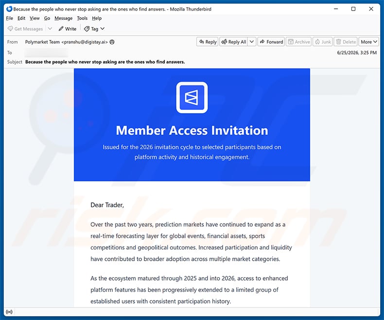 Polymarket Member Access Invitation email spam campaign