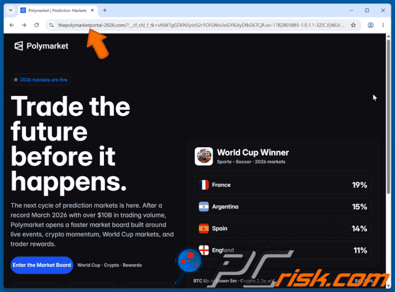 Fake Polymarket website operating as a drainer (thepolymarketportal-2026[.]com)