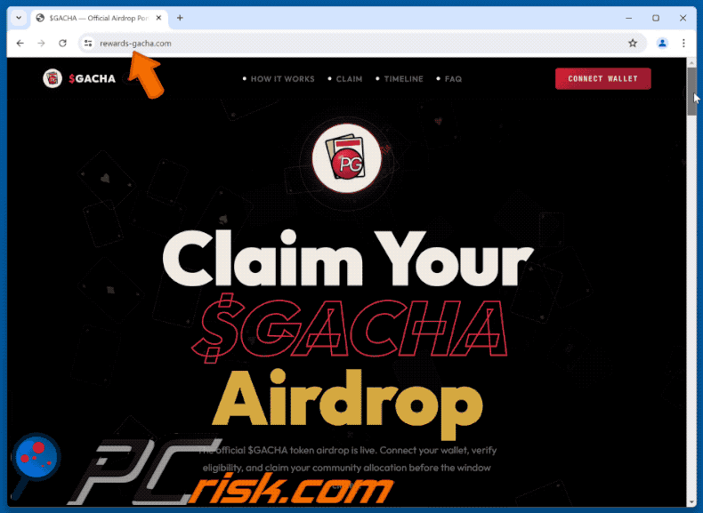 Appearance of PowerGacha ($GACHA) Airdrop Scam (GIF)