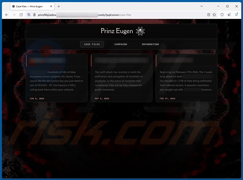 Prinz Eugen ransomware data leaking site