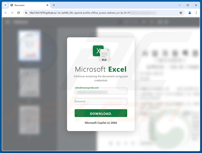 Purchase Order Review Request phishing page