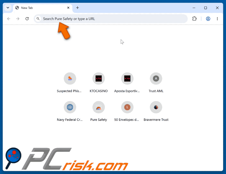 Pure Safety (pureextension.net) browser hijacker redirecting to Yahoo (GIF)