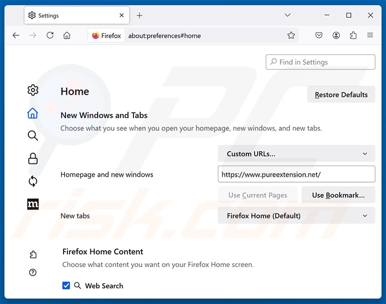 Removing Pure Safety (pureextension.net) from Mozilla Firefox homepage