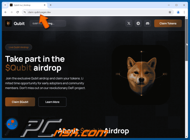 Appearance of $Qubit Airdrop Scam (claim-qubit.pages[.]dev) (GIF)