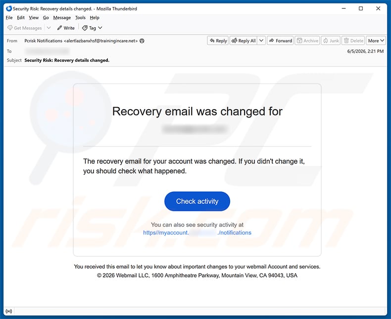 Recovery Email Was Changed Scam email spam campaign