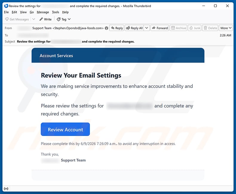 Review Your Email Settings email spam campaign