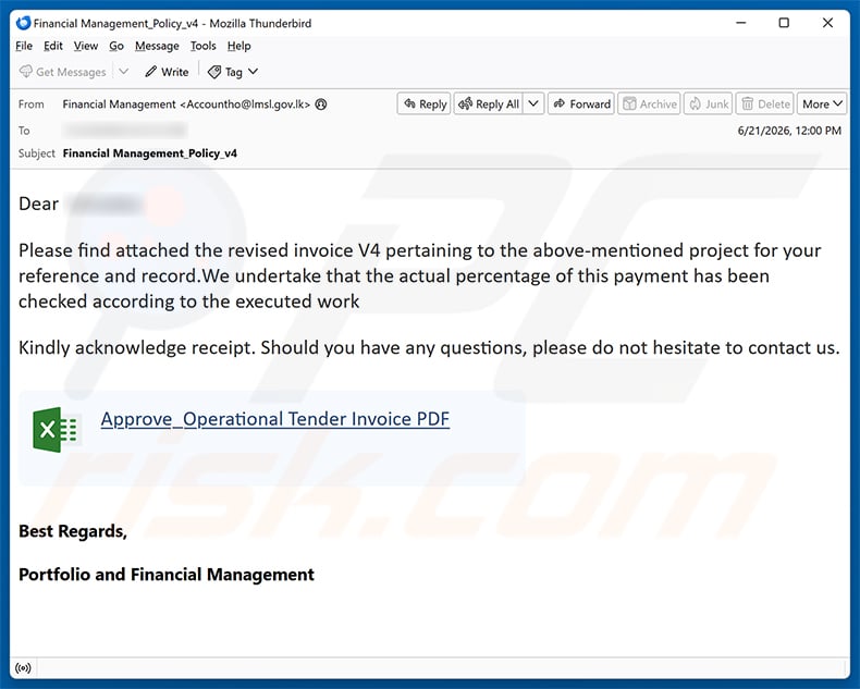 Revised Invoice Email Scam email spam campaign