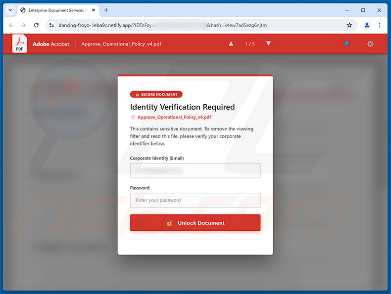Revised Invoice Email Scam phishing page