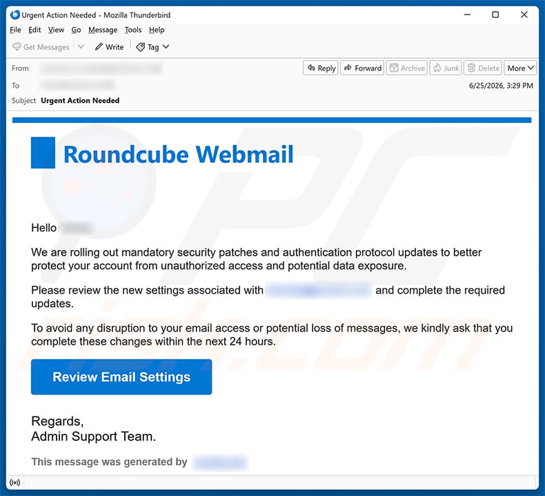 Roundcube Security Patches email spam campaign