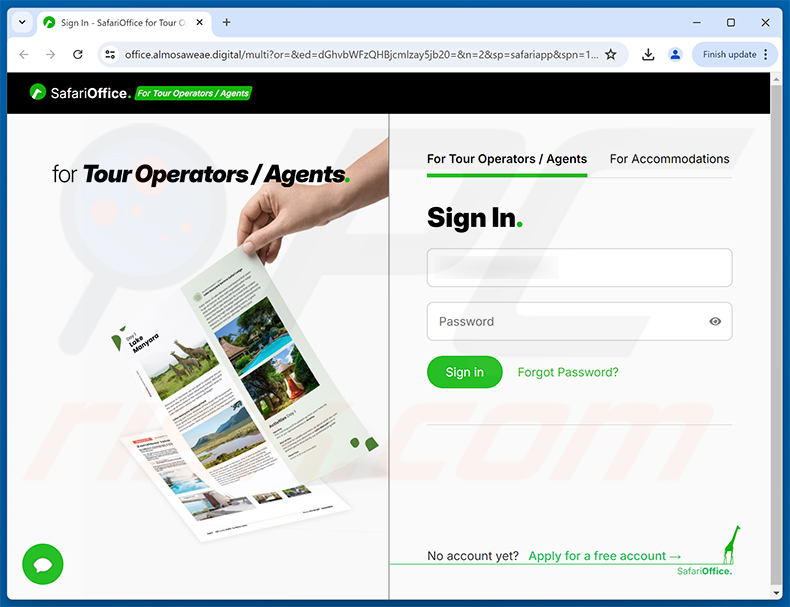 Phishing site promoted via SafariBookings email scam (2026-06-04)