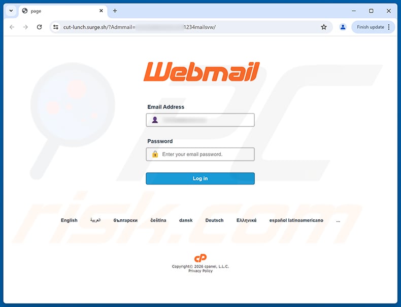 Scheduled Service Update phishing page