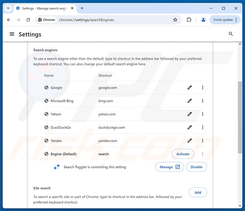 Removing Search Toggler (searchtoggler.com) from Google Chrome homepage