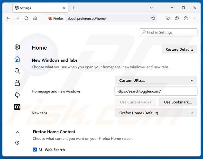 Removing Search Toggler (searchtoggler.com) from Mozilla Firefox homepage