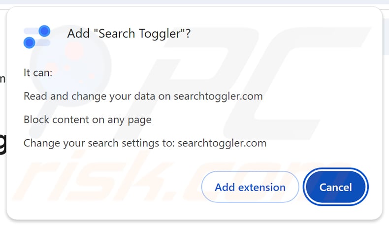 Permissions asked by Search Toggler (searchtoggler.com) browser hijacker