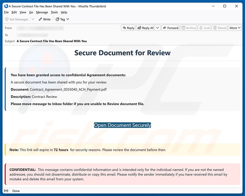 Secure Document For Review email spam campaign
