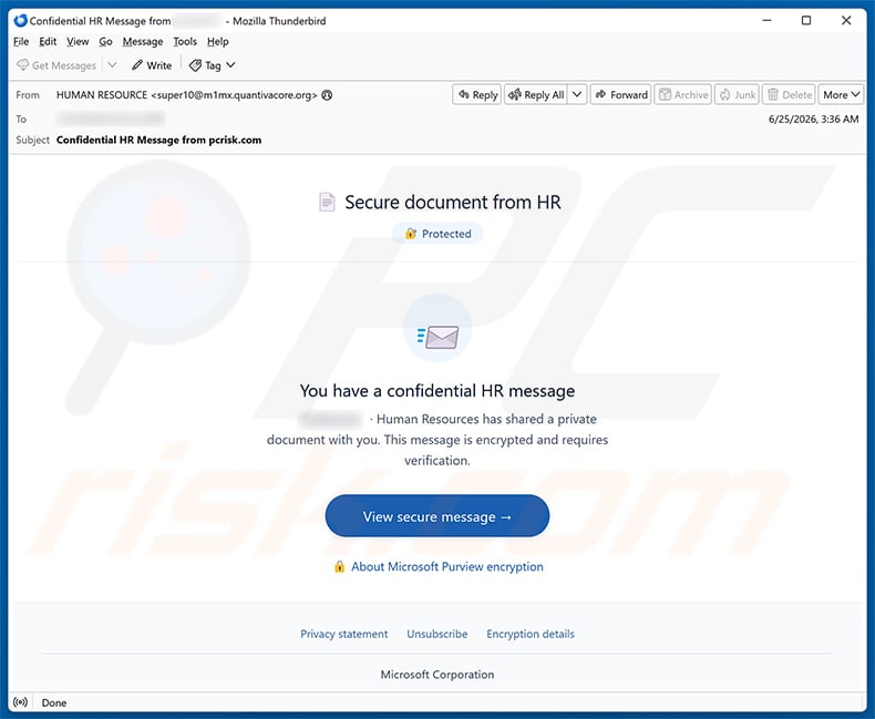 Secure Document From HR email spam campaign