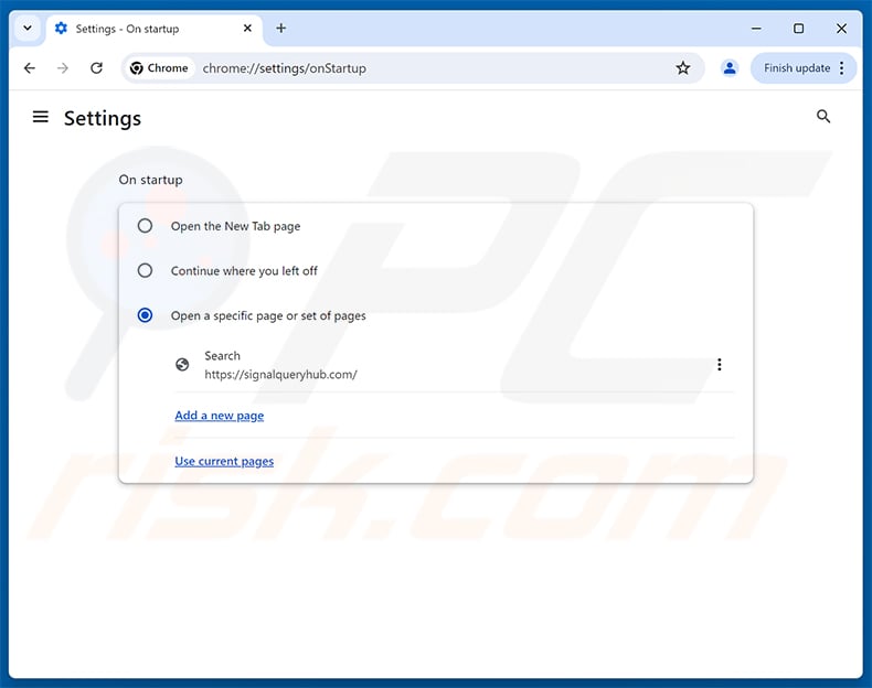 Removing signalqueryhub.com from Google Chrome homepage