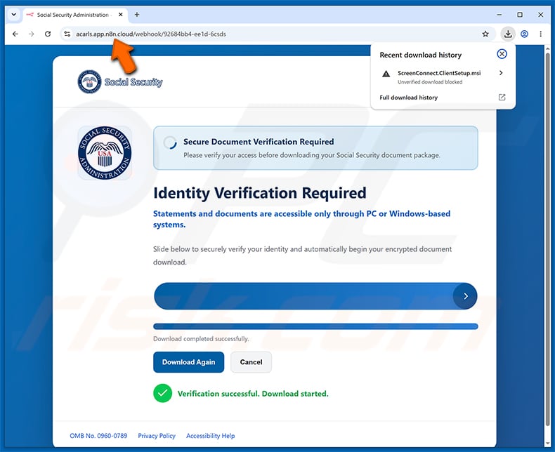 Malicious website promoted through Social Security Administration eStatement Is Available spam campaign