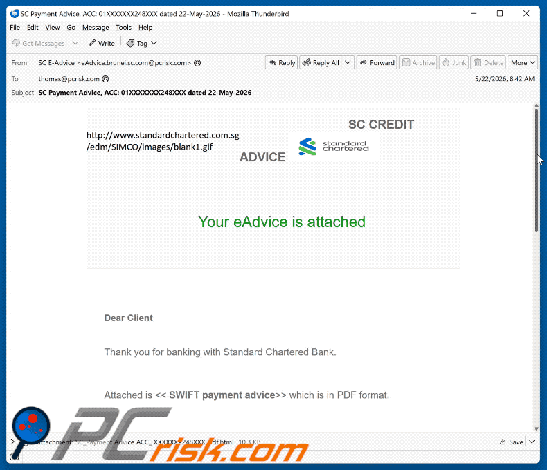 Standard Chartered Bank Payment Advice Email Scam appearance (GIF)