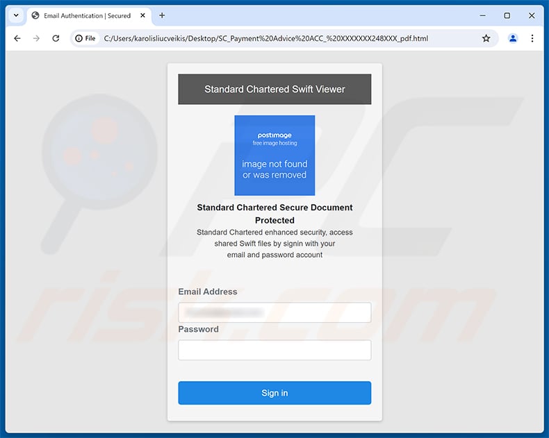 Standard Chartered Bank Payment Advice Email Scam phishing page
