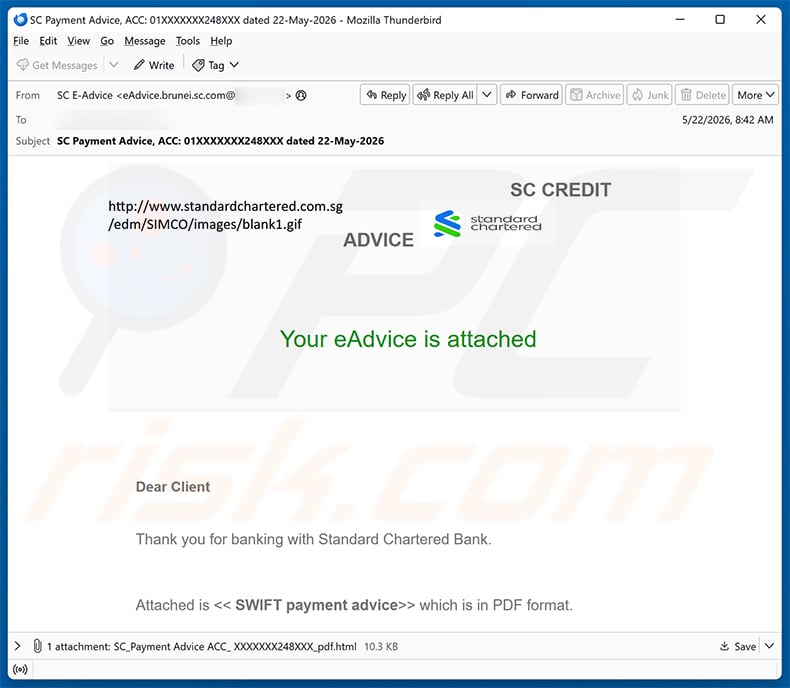 Standard Chartered Bank Payment Advice Email Scam email spam campaign