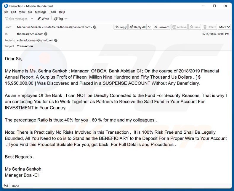 Surplus Profit Email Scam email spam campaign