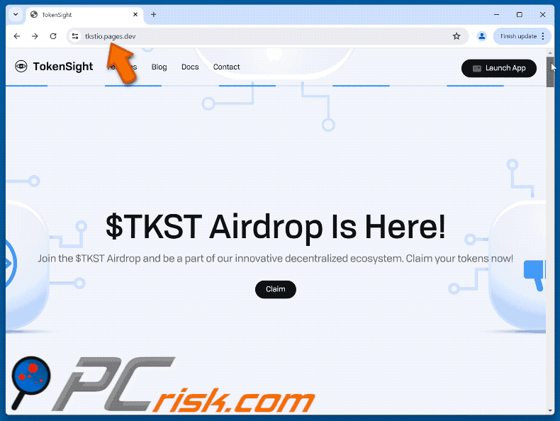 Appearance of TokenSight ($TKST) Airdrop Scam (GIF)