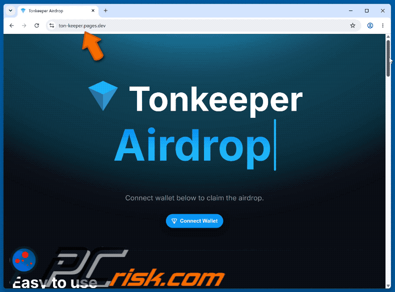 Appearance of Tonkeeper Airdrop Scam (ton-keeper.pages[.]dev) (GIF)