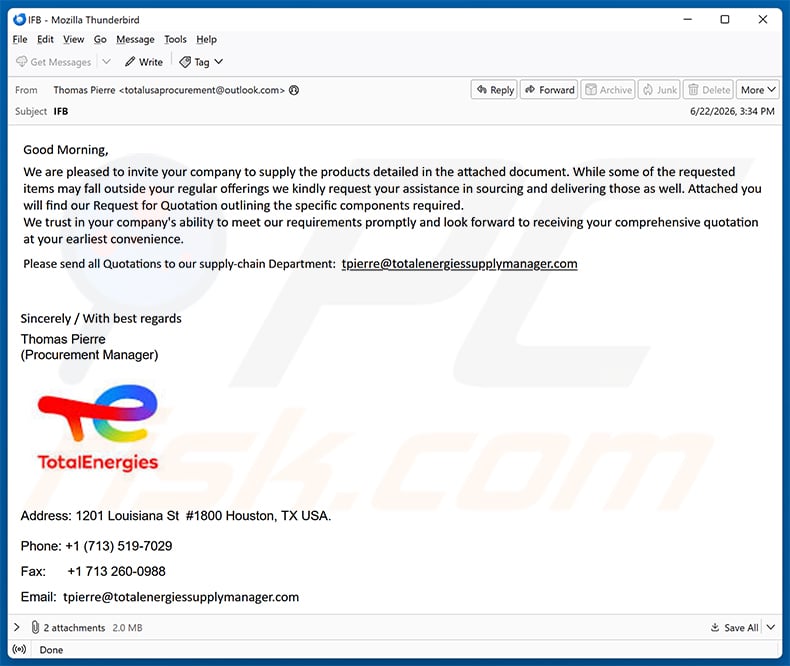 TotalEnergies email scam (2026-06-23)