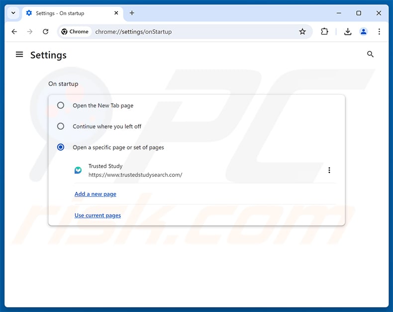 Removing trustedstudysearch.com from Google Chrome homepage
