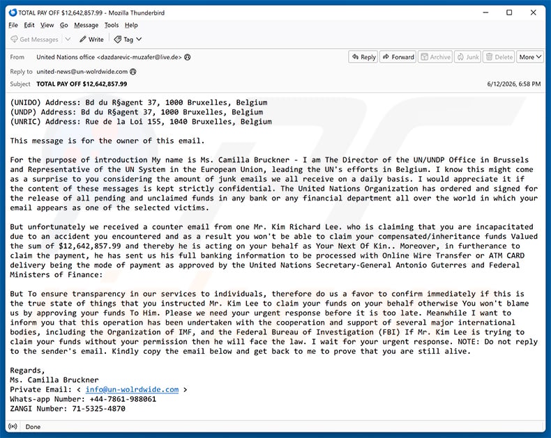 Unclaimed Funds email scam (2026-06-17)