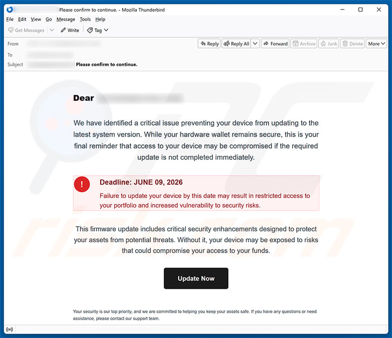 Update Your Hardware Wallet email spam campaign