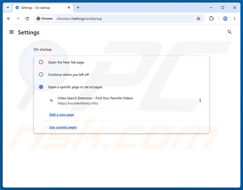 Removing Video Search Extension (myvideolibrary.info) from Google Chrome homepage