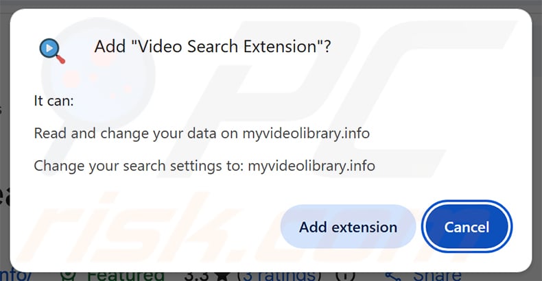 Permissions asked by Video Search Extension (myvideolibrary.info) browser hijacker