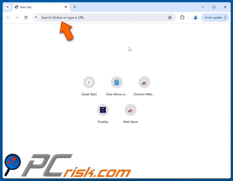 View Menu with Prices (viewmenuprices.com) browser hijacker redirecting to Yahoo (GIF)
