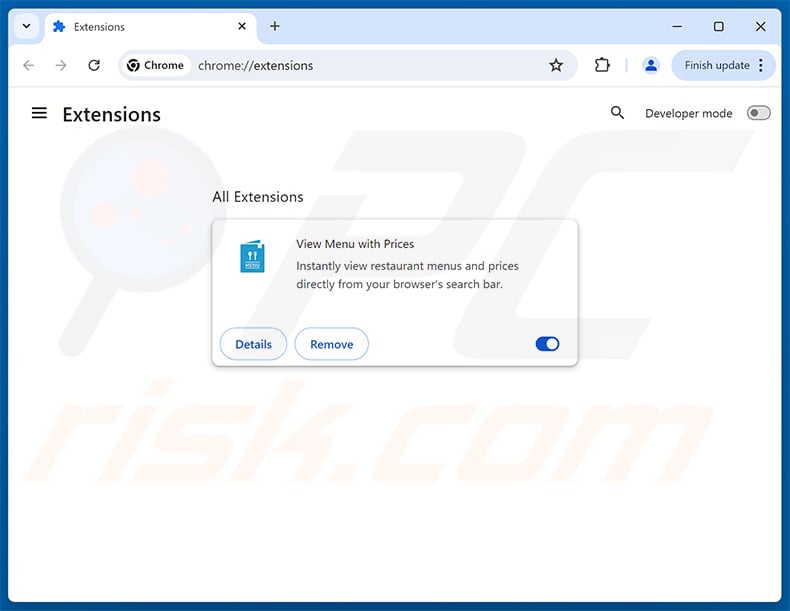 Removing View Menu with Prices (viewmenuprices.com) related Google Chrome extensions