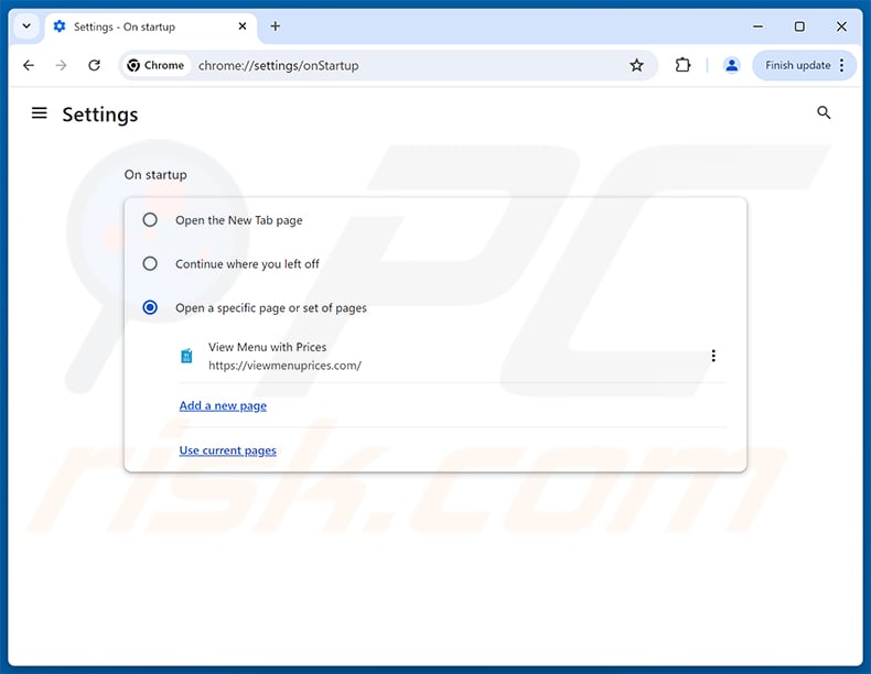 Removing View Menu with Prices (viewmenuprices.com) from Google Chrome homepage