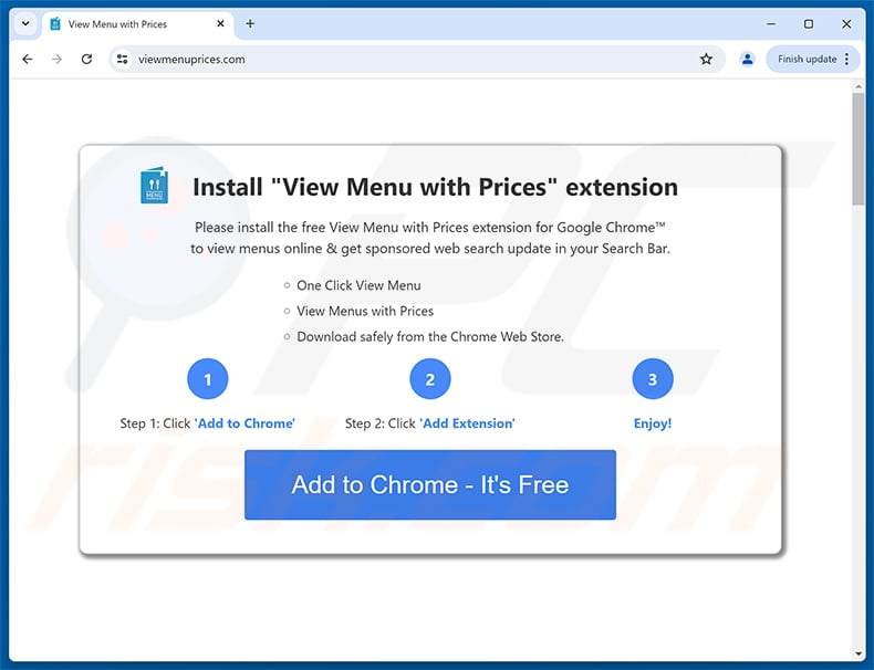 Website promoting View Menu with Prices browser hijacker