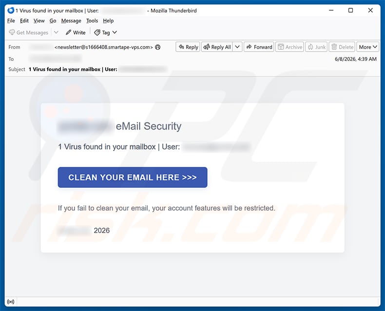 Virus Found In Your Mailbox email spam campaign