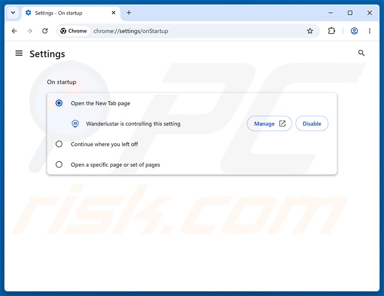 Removing wanderlustar.com from Google Chrome homepage