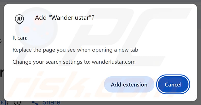 Permissions requested by Wanderlustar browser hijacker