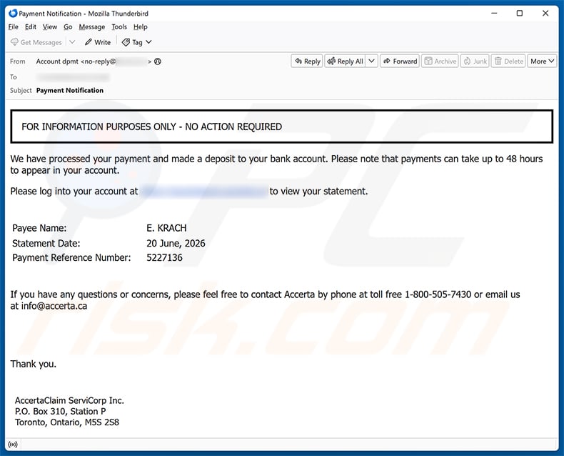 We Have Processed Your Payment email spam campaign