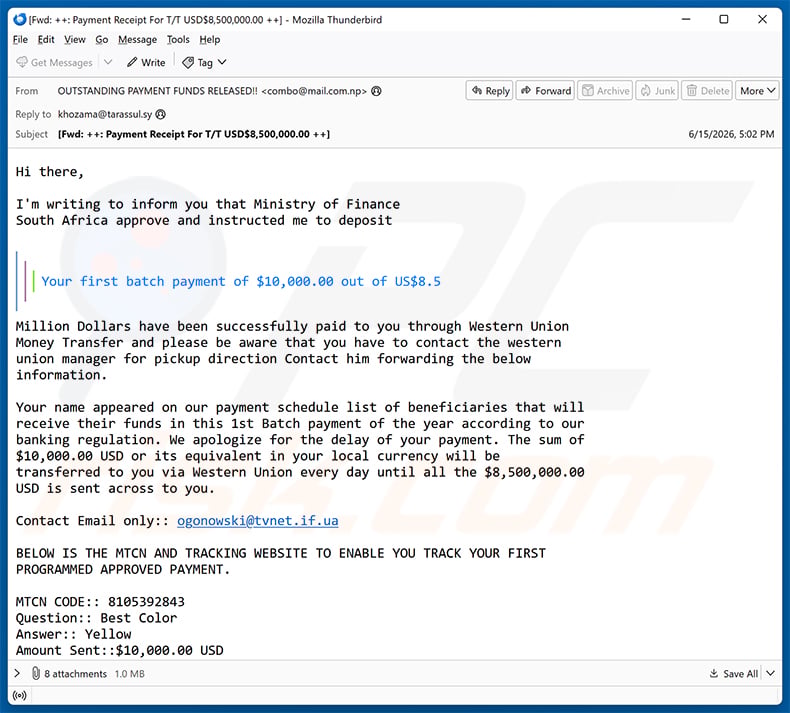 Western Union Money Transfer email scam (2026-06-17)