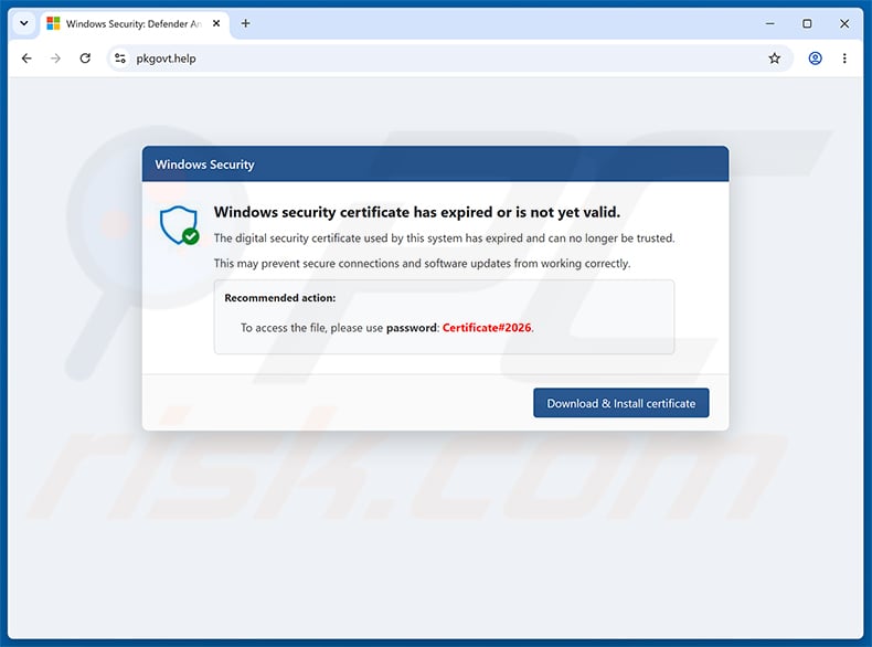 Windows Security Certificate Expired/Invalid pop-up scam