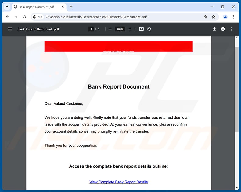 Wire Transfer To Your Diocesan Account email virus attachment