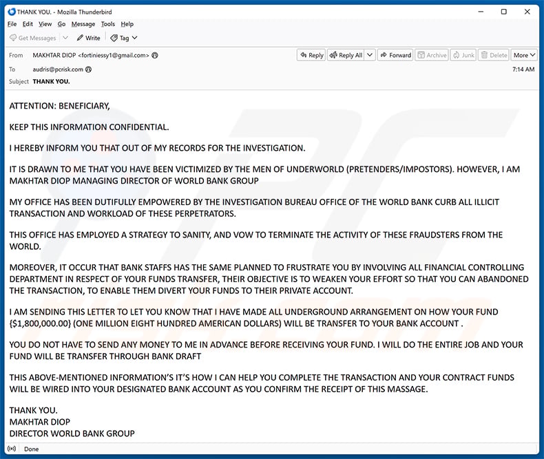 You Have Been Victimized By The Men Of Underworld email spam campaign