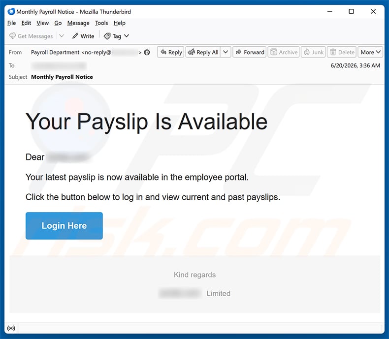 Your Payslip Is Available email spam campaign